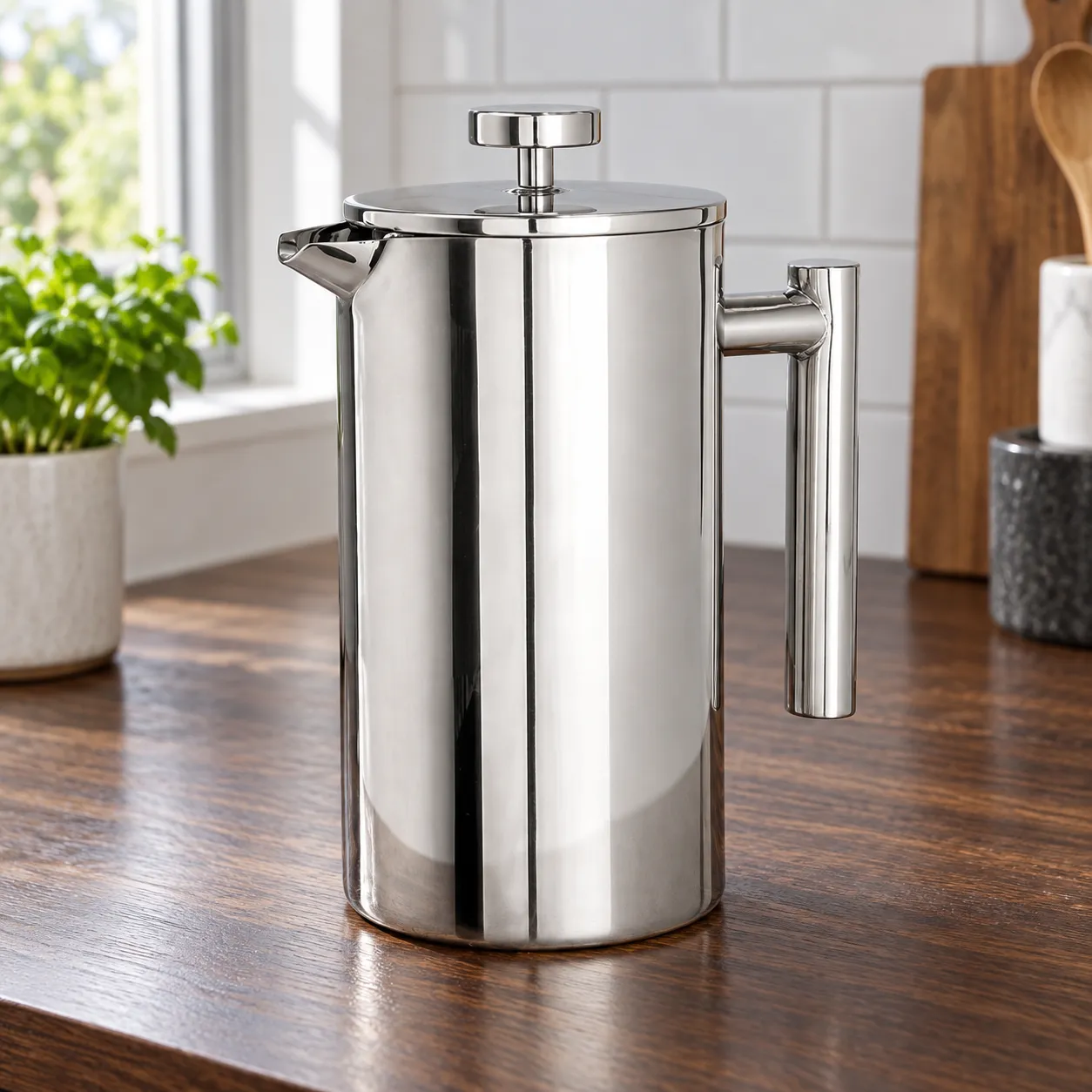 Steel French Press, Silver · 1 litre: complete selected product in a kitchen