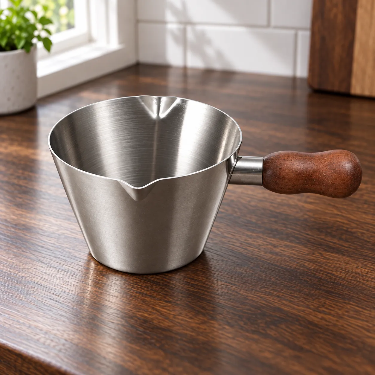 Espresso Pouring Cup, Silver · 120 ml: close view of source-supported construction