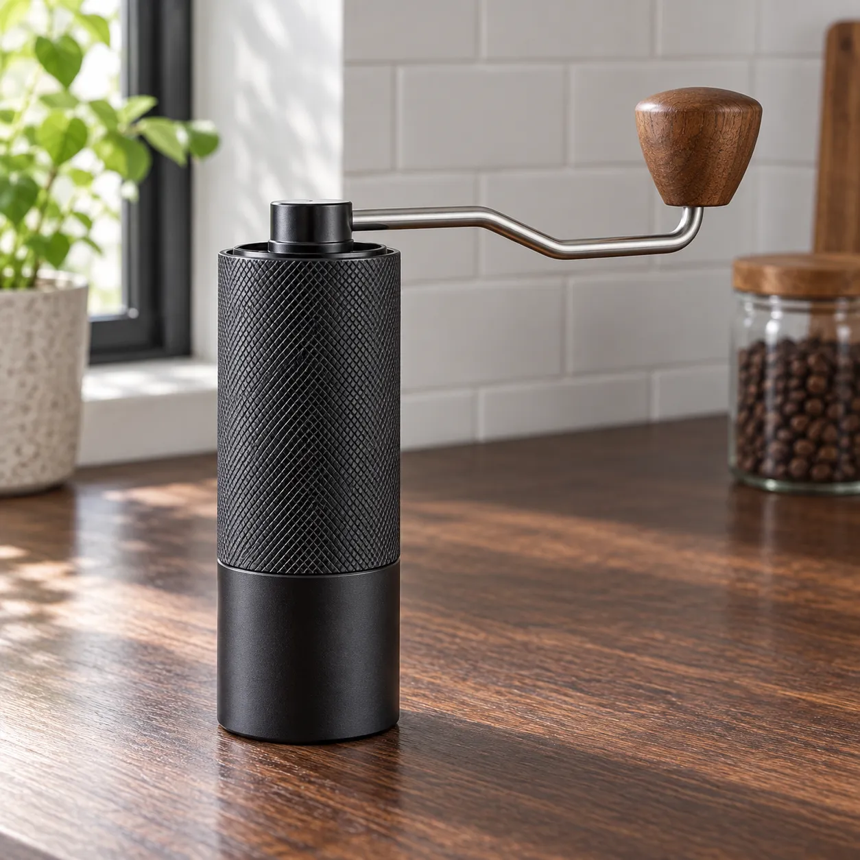 Daily Hand Grinder, Black · steel burr: complete selected product in a kitchen