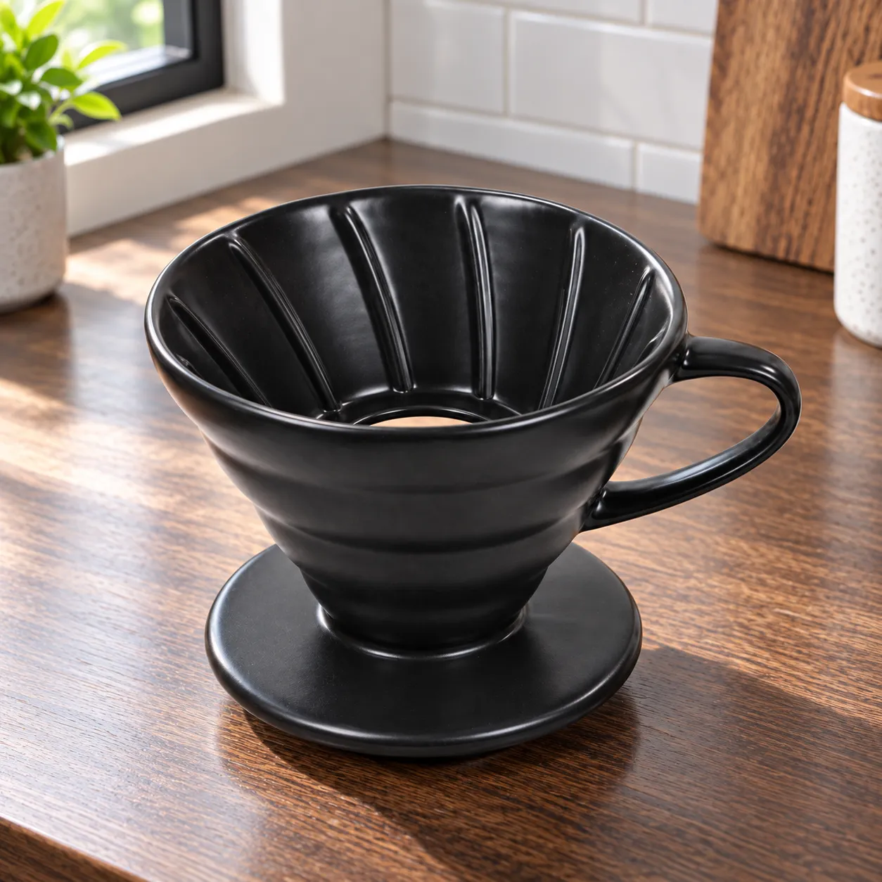 Porcelain Pour-Over Dripper, Black · cone dripper: alternate view of the selected item