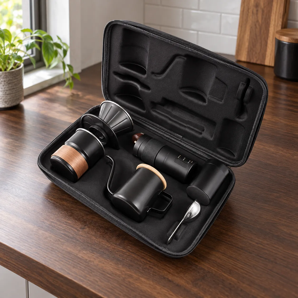 Travel Brew Kit, Black · fitted carry case: complete selected product in a kitchen