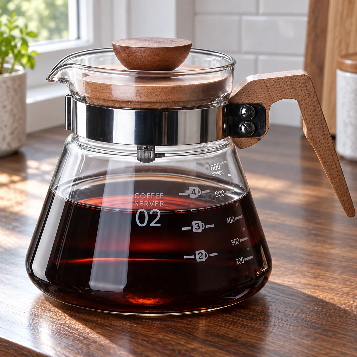 Glass Coffee Server, Clear glass · 600 ml: close view of source-supported construction
