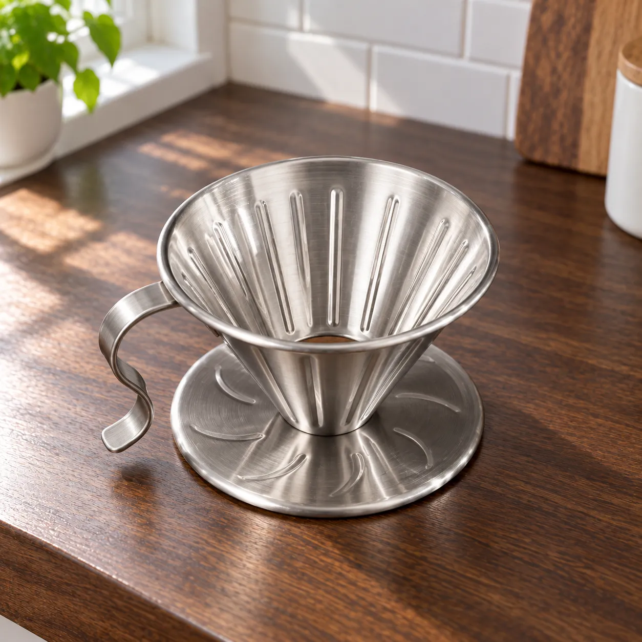Steel Pour-Over Dripper, Silver · one dripper: alternate view of the selected item