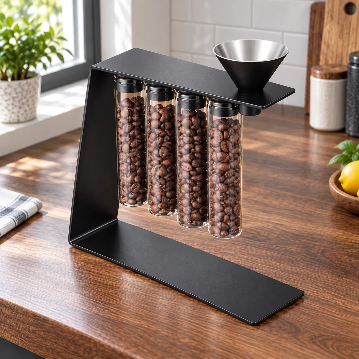 Four-Dose Bean Set, Four glass tubes · black stand: alternate view of the selected item