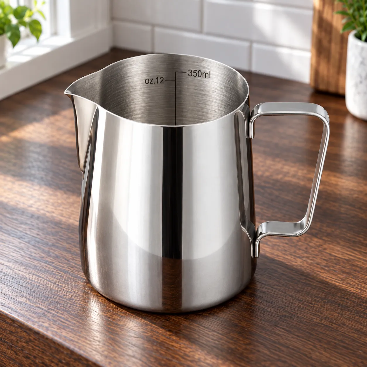 Milk Pouring Pitcher, Silver · 350 ml: close view of source-supported construction
